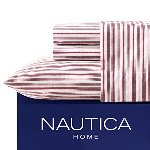 Nautica - Twin Sheets, Cotton Percale Bedding Set, Casual Home Decor, Dorm Room Essentials (Coleridge Stripe Red, Twin)