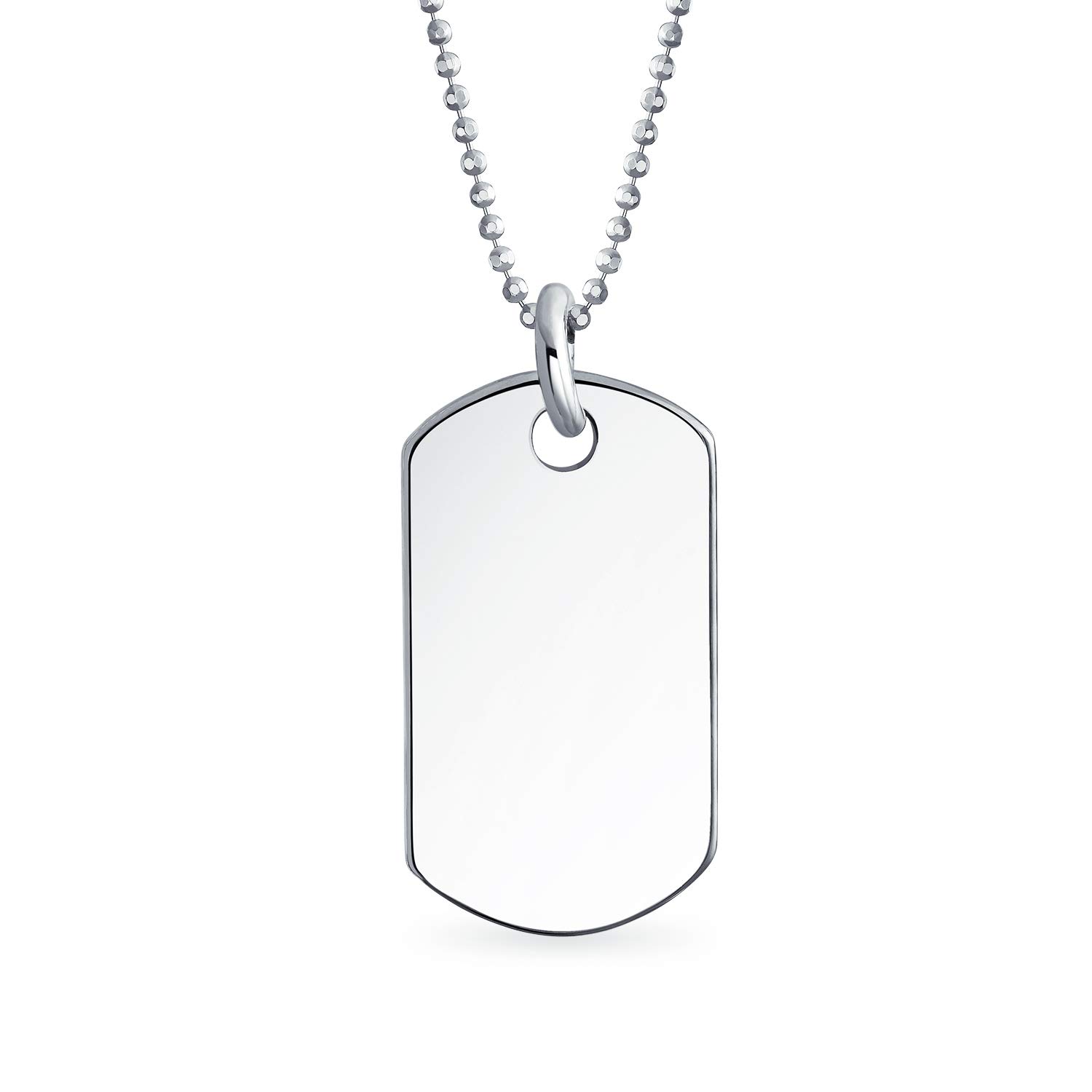 Bling Jewelry Engrave Personalized Medium Plain Simple Basic Cool Men's Identification Military Army Dog Tag Pendant Necklace For Men Teens Polished .925 Sterling Silver Small Medium Large Sizes