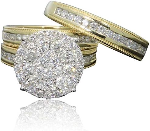 AONEW Women Engagement Wedding Ring Set 18k Yellow Gold 2pcs 2ct Round White Cz Size 6-10