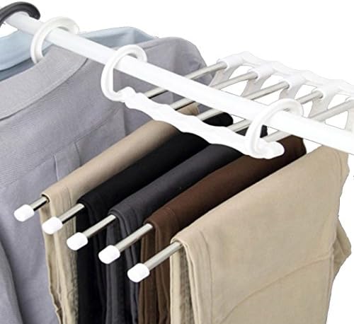 LISASTOR 5 in 1 Stainless Steel Multi-Purpose Pants Hangers Jeans Clothes Organizer Folding Storage Rack Space Saver Storage Rack for Hanging