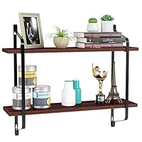 MVPower Floating Shelves Wall Mounted, Rustic Wood Wall Storage Rack for Pantry Bedroom Bathroom Kitchen Decor, 2 Tier Shelf for Organizer Carbonized Brown