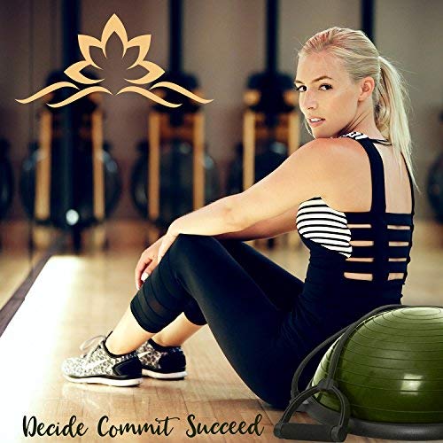 Ovillow Yoga Exercise Ball, Premium Pro Balance Trainer Half Yoga Ball in Army Green Color is a Complete DIY KIT for Yoga & Balance Training with Instruction Manual