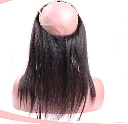 A2ZWIG Brazilian Straight Pre Plucked Natural Hairline Human Hair 130% Density 360 Lace Frontal with Baby Hair (16, Free Part)