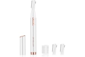 ZEXELLER Upgraded Eyebrow Trimmer, Precision Facial Hair Trimmer with Comb, Battery Operated Painless Electric Eyebrow Razor Facial Hair Remover Face Chin Neck, Upper-Lip, Peach-Fuzz