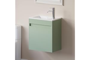 wonline 16" Small Floating Green Bathroom Vanity Sink Combo, Wall Mounted Narrow Single Cabinet with Resin Basin Sink Top, Water Saving Chrome Faucet & Pop-Up Drain