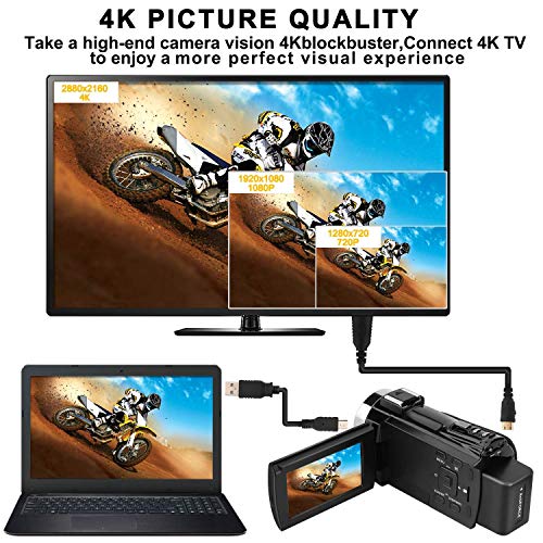 Video Camera, Kenuo 4K Camcorder 48MP 4K Video Camera Ultra HD Digital Video Camera with External Microphone 3.0" Touch Screen IR Night Vision 16X Digital Zoom Cameras with Wide Angle Lens,2 Batteries