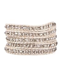 KELITCH - Pulsera de cuero con cuentas de cristal gris, 5 unidades