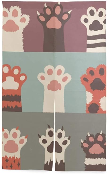 Amazon のれん 手作り 布 85x90cm ロング 猫爪 猫柄 アニマル 動物柄 ブラウン アコーディオン カーテン 間仕切り目隠し のれん街 菓子 のれんキャラクター のれん街 閉店 のれん オンライン通販