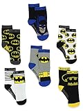 Batman Justice League Boy's 6 pack Athletic Crew Socks (4T-5T, Black/Multi)