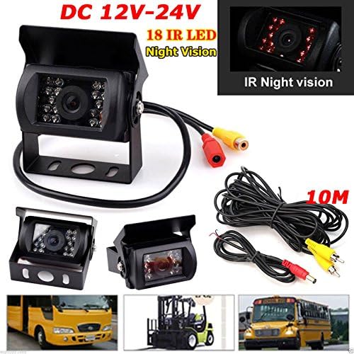 DC12V-24V Heavy Duty 18LEDs IR Night Vision Waterpoof Reversing Parking Rear View Camera for Bus Truck Trailers Caravan Campers, with 10M Video Cable