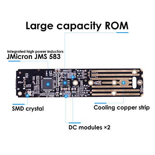NVMe Enclosure, Aluminum M.2 NVMe to USB 3.1 Type C Gen 2 External M Key PCIe Enclosure Box Case with SSD Reader Adapter and Two Cables Support 2230 2242 2260 2280 (Grey+Blue)