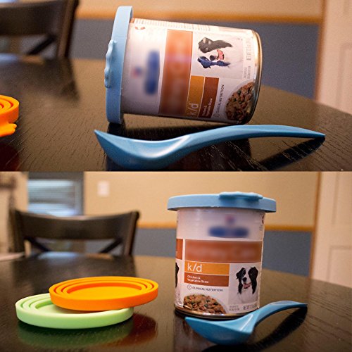 PetBonus 3-Pack Silicone Pet Can Covers, Dog Cat Food Can lids, Fit Multiple Sizes - BPA Free Dishwasher Safe - A Long Handle Special Curved Design Can Food Spoon