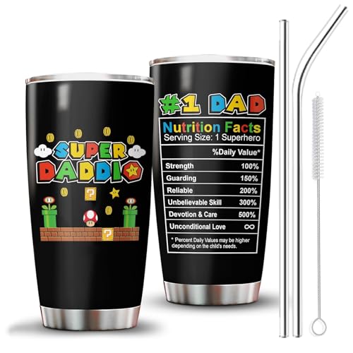 Dad Father Day Gifts, Father Gift Tumbler with Lid Stainless Steel, Super Daddio Gifts for Daddy for Birthday-Gift, Dad Drinking Cup from Daughter Son