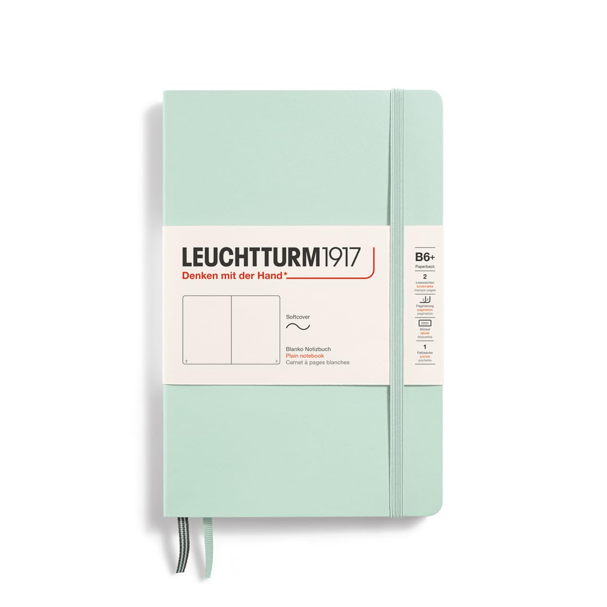 LEUCHTTURM1917 370320 Paperback Notebook (B6+), Softcover, 123 numbered pages, Mint Green, white