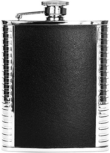 Top Shelf 6oz Hip Flask by Tetaman - Quality Leak Proof Black Leather & Stainless Steel for Drinking Liquor - The Perfect Gift!