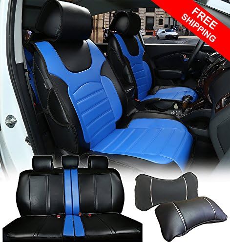 SH1802 Black/Blue Luxurious Full 5 Seats Leather Like Protective Cushion Covers Compatible to Honda Accord CR-V Cross Tour Element Odyssey Passport Pilot Ridgeline