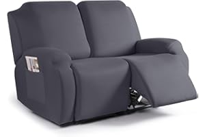 TAOCOCO Recliner Loveseat Slipcover, 2 Pieces Polyester Fabric Stretch Sofa Covers for 2 Seat Reclining Couch, Soft Washable Furniture Protector with Pockets (2 Seat, Dark Gray)
