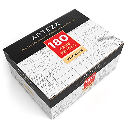 Arteza HB Pencils 2, Pack of 180, WoodCased Graphite Pencils in Bulk