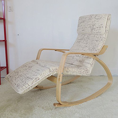 ZR- Rocking Chair Adult Balcony Leisure Sofa Elderly Napping Chair Easy  Chair Northern Europe Solid Wood Lazy Rocking Chair (Color Cotton