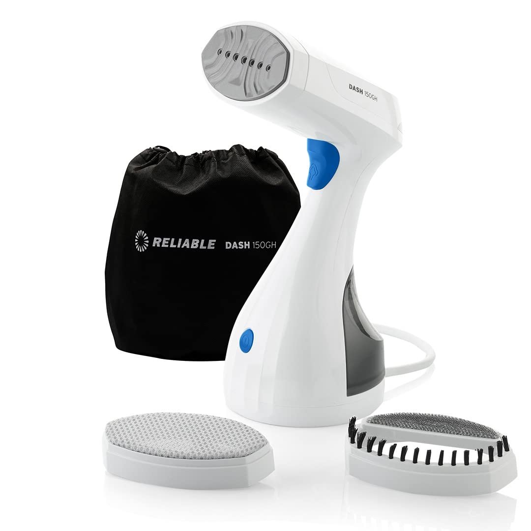 Reliable Dash 150GHB Portable Garment Steamer,Handheld Steamer with Fabric Brush, Light Weight Travel Steamer with Continuous Steam and Auto Shut-off, Shirt, Pants & More (White)