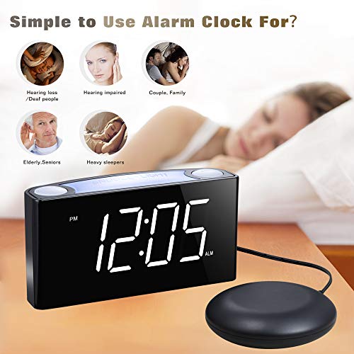 ROCAM Vibrating Loud Alarm Clock with Bed Shaker, Best Sounds, Large LED Display with Dimmer, 7 Colored Night Light, Dual USB Charging Ports for Heavy Sleepers, Hearing Impaired, Deaf People, Seniors