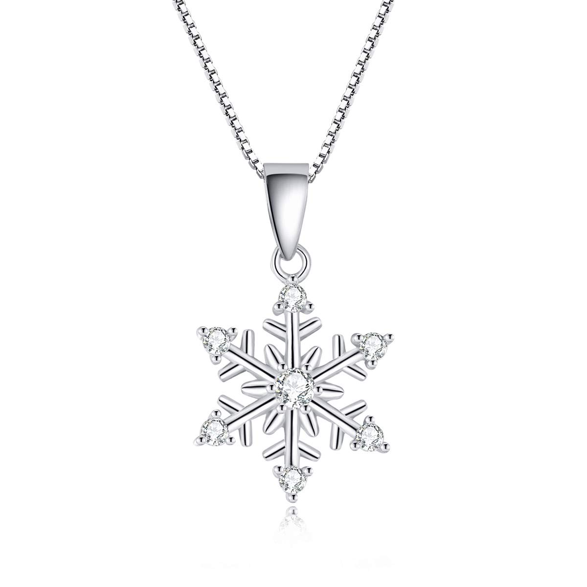 Shuxin Silver Snowflake Necklace for Women, 925 Sterling Silver Snowflake Pendant & 40 + 5cm Chain, with White AAA Cubic Zirconia, Allergy Free Jewellery for Ladies Girls