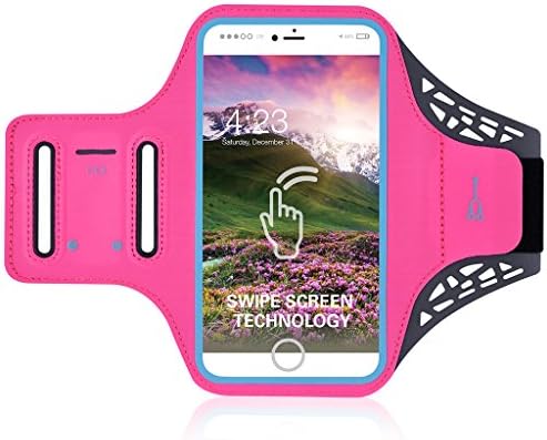 Sports Cellphone Armband, Accellorize Ultra-Thin Waterproof with Fingerprint Screen Unlock and Card Key Holder for iPhone 8 Plus/7 Plus 6/6s Plus 5.5 inch (Rosy)