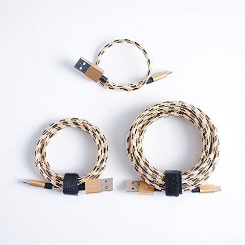 OOLLWW [ 3 Pack ] Nylon Braided Micro USB Charger Cables Data Sync Charging Cord 0.75ft / 3ft /10ft for Android/Samsung/Windows/MP3/Camera and more - Golden