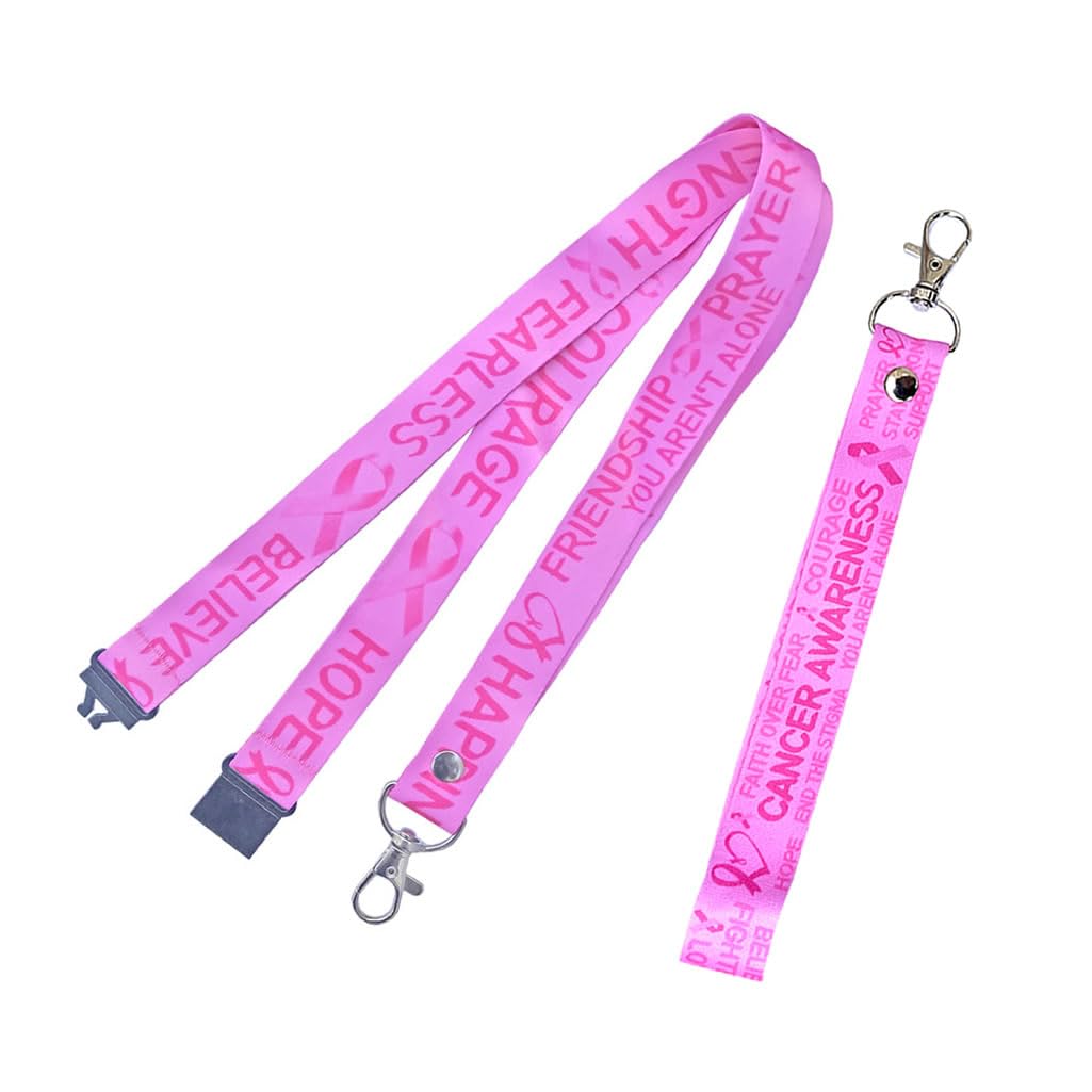 PAPER PLANE LONDON Cancer awareness Lanyard Key tag SET - neck strap, ID holder pink ribbon heart
