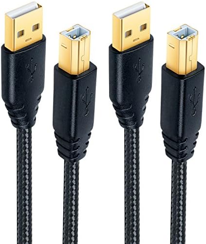Besgoods 2-Pack 3M/10ft USB 2.0 Printer Cable Long Braided Type A Male to B Male Printer Cords with Gold-Plated Connector - Black