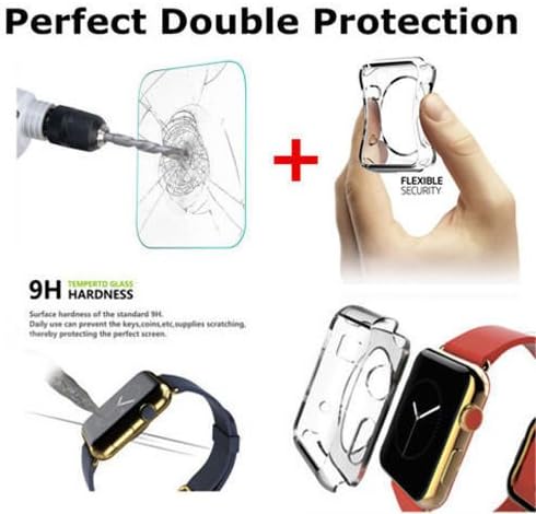 Full Protect Tempered Glass+Clear Soft Case Cover For Apple Watch iWatch 42mm