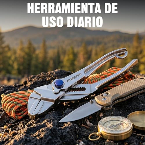 WORKPRO Adjustable Wrench Pliers 108 mm, Wrench Type Pliers with Self-adjusting Jaw, Max Opening 20 mm, Non-Slip Handle, for Nuts and Pipes