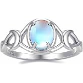 Hioed 925 Sterling Silver Moonstone Infinity Moon Ring for Women