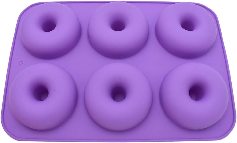 Longay 6-Cavity Silicone Donut Baking Pan Non-Stick Mold Dishwasher Decoration Tools (Purple-A)