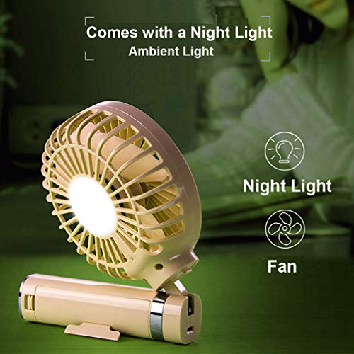 Yifei Mini Handheld Fan Foldable Portable Personal Fan with LED Night Light 3 Speed Desk Stroller Table Fan with USB Rechargeable Battery Operated Electric Fan for Office Room Outdoor Indoor (Yellow) - Thumbnail 6
