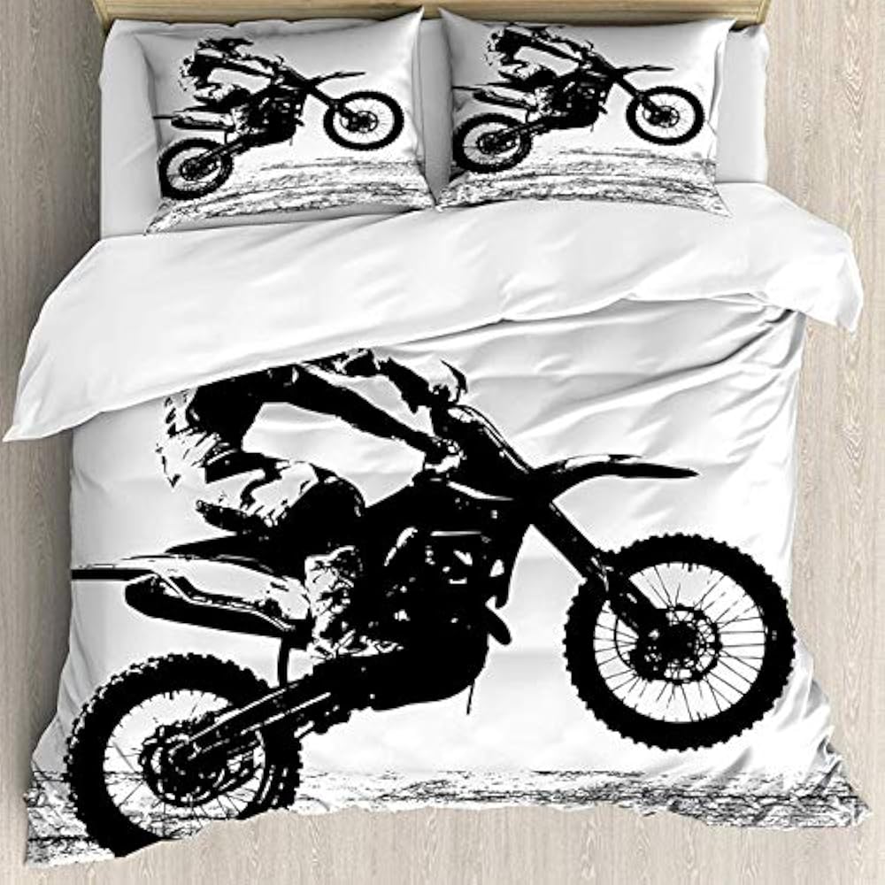 3D Motorcycle Dirt Bike Bedding Quilt Cover Duvet Set With Pillow Case