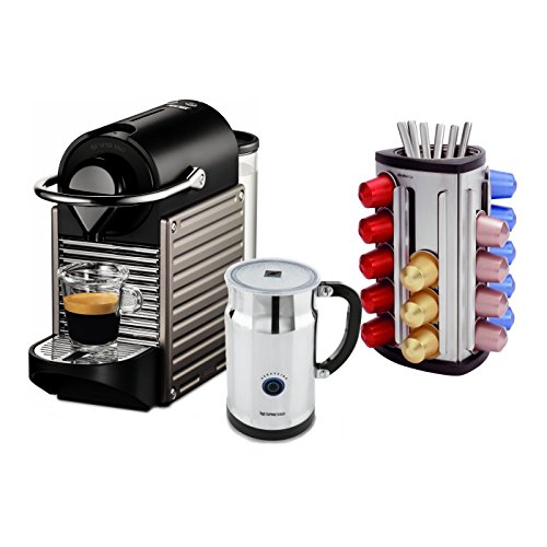 Nespresso Pixie C60 Electric Titan Espresso Machine with Aeroccino Plus and Bonus 30 Capsule Carousel