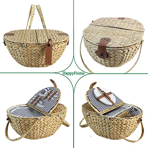HappyPicnic Seagrass Picnic Basket for 2 Persons, Picnic