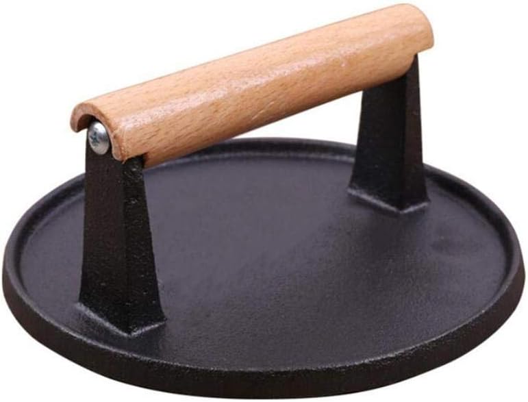 Cast Iron Grill Press, Heavy-duty bacon press with Wood Handle, 7-Inch Round