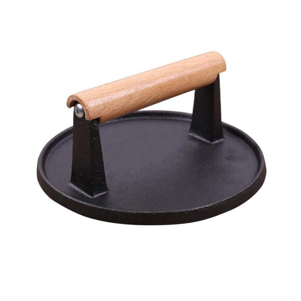 Cast Iron Grill Press, Heavy-duty bacon press with Wood Handle, 7-Inch Round