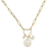 Hobbspring 1pc Gold Charm Necklace 48cm Paperclip Chain Necklaces with Removable Charms Enamel Moon Butterfly Heart Pendant with Screw Carabiner Lock Necklaces for Women Ladies