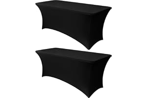 Obstal 6ft Stretch Black Spandex Table Cloth for Standard Folding Tables - 2 Pack Universal Rectangular Fitted Tablecloth Protector for Wedding, Trade Show, Vendor Stand | Universal Fitted Rectangular Tablecloth Protector for Wedding, Trade Show, Vendor Stand, Party and Event