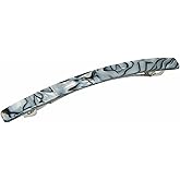 French Amie Long and Thin Large 4" Handmade Celluloid Hair Barrette Clip for Girls Automatic Strong Hold Hair Clips for Women No Slip Durable Paris Hair Accessories, Made in France (Gray Magma)