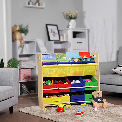 SONGMICS UGKR48Y Kids' Toy Storage Unit Sling Bookcase Rack, Multicolor