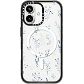 CASETiFY Impact Case for iPhone 16 [Slim / 8.2 ft. 4X Military Grade Drop Protection/Compatible with Magsafe] - Small Blue Flowers - Clear Black