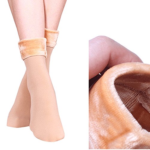 Women Winter Socks, Girls Wool Cashmere Cotton Thicken Thermal Soft Solid Winter Casual Socks Floor Socks Carpet Socks (Beige)