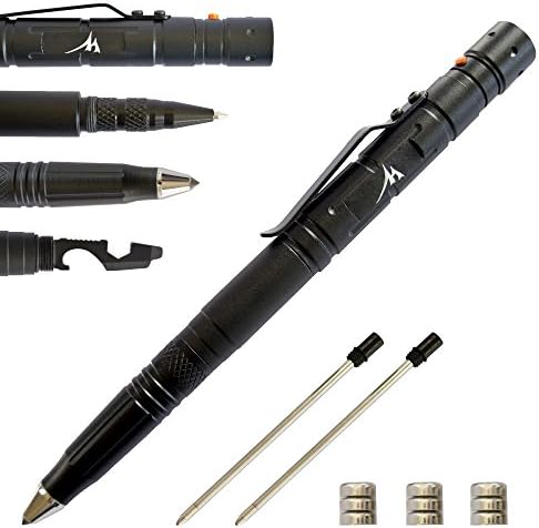 Tactical Pen Self Defense Survival 2018 VERSION - Heavy Duty Emergency 5-In-1 Multitool Pens - Flashlight, Ballpoint Ink Pen, Screwdriver, Wrench &amp; Glass Breaker - Bonus 2 Ink Cartridges