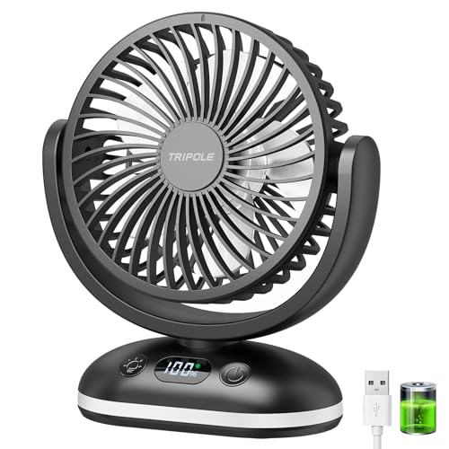 TriPole 4000 mAh Table Fan Battery, 31H Running Time, Mini Fan with LED Display, 4 Levels USB Fan Quiet, Small Portable, Adjustable for Office, Bedroom, Camping, Black