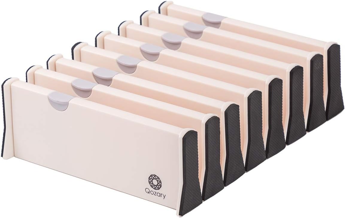 Qozary 8 Pack Adjustable Drawer Dividers Organizer Separators Expandable from 10.9-17.2", Plastic Dresser Organizer for Bedroom, Bathroom, Closet, Baby Drawer, Office Desk, Kitchen Storage: Home Improvement