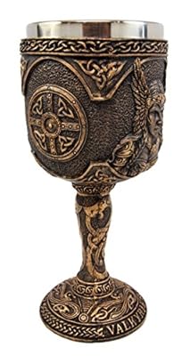 Atlantic Collectibles Norse Mythology Viking Spirit Goddess Valkyrie 7oz Resin Wine Goblet Chalice With Stainless Steel Liner
